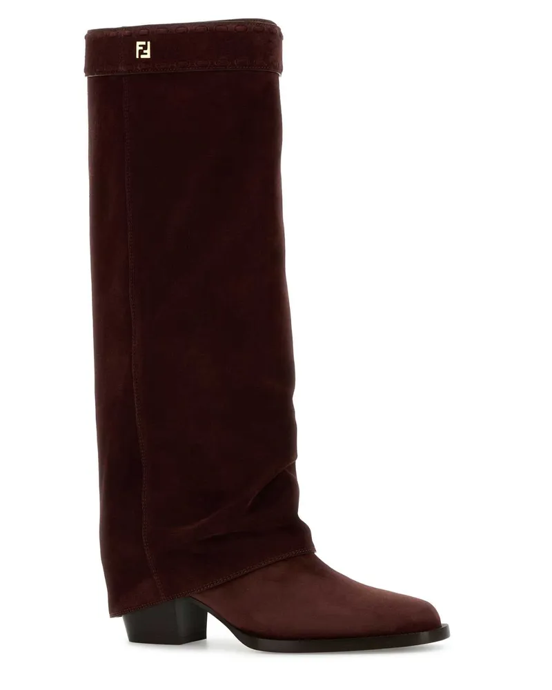 Fendi Women's Burgundy Suede Minerva Boots Winery Stivali Burgundy