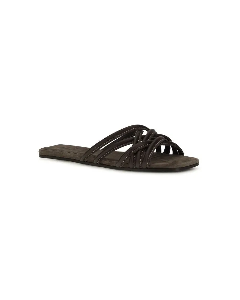 Brunello Cucinelli Women's Brown Calf Leather Bos Taurus Flat Sandals Brown