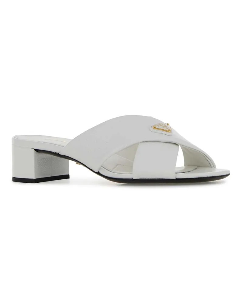 Prada Women's White Leather Mules Bianco Sandali Sandal White