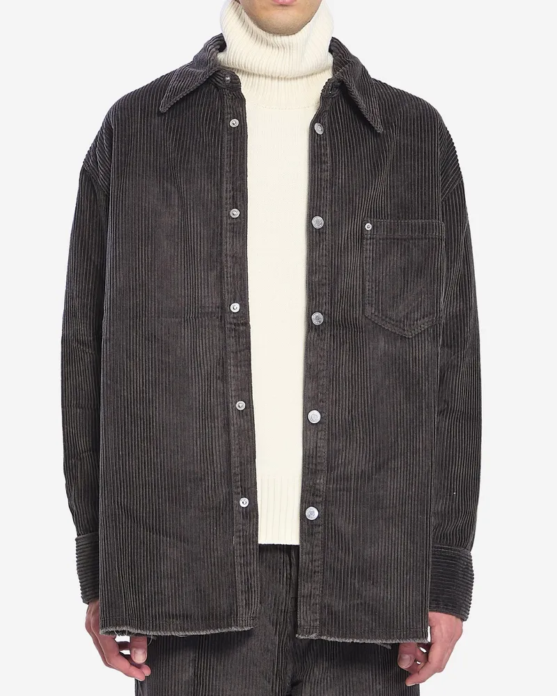 AMI Paris Men's Logo Patch Corduroy Overshirt Grey Clothing > Coats & Jackets Gray