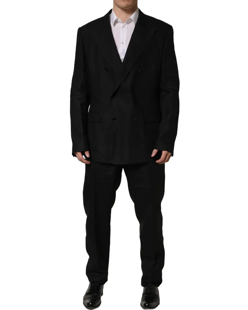 Dolce & Gabbana Linen Double-Breasted Pant Suit — Black Black