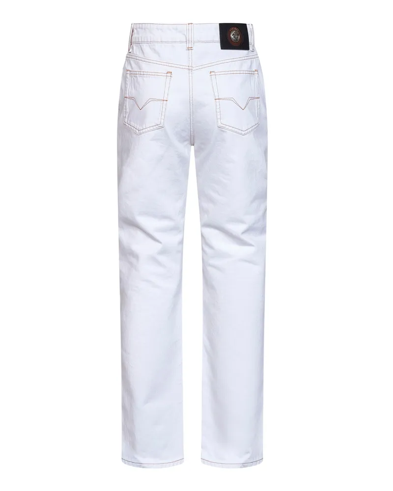 Versace Women's Jeans High-Rise Garment-Dyed White Cotton White