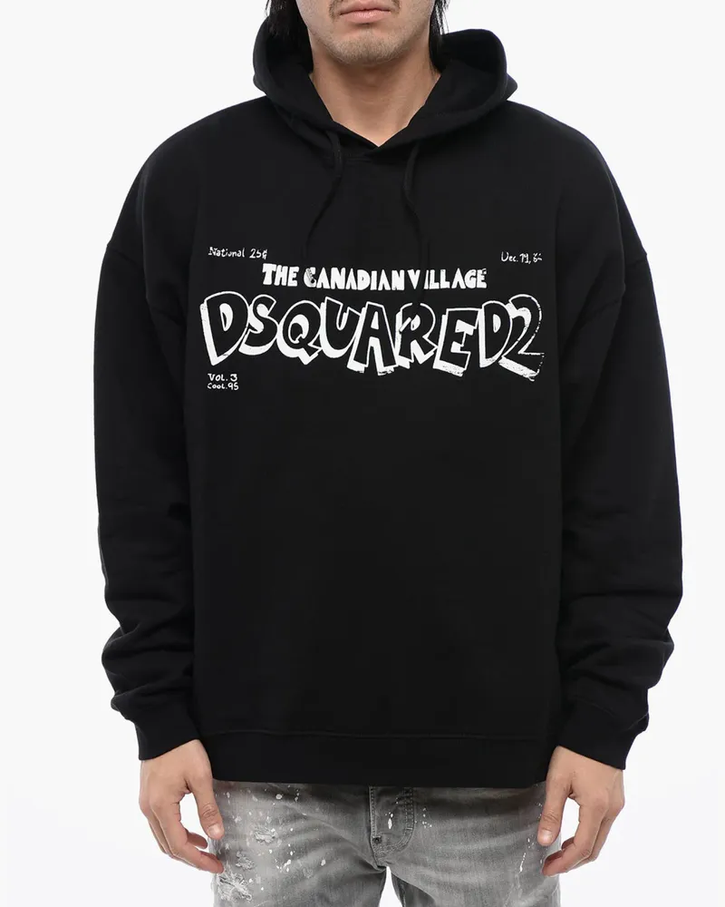 Dsquared2 Men's Canadian Village Logo Loose Fit Hoodie Black Clothing > Knitwear Black