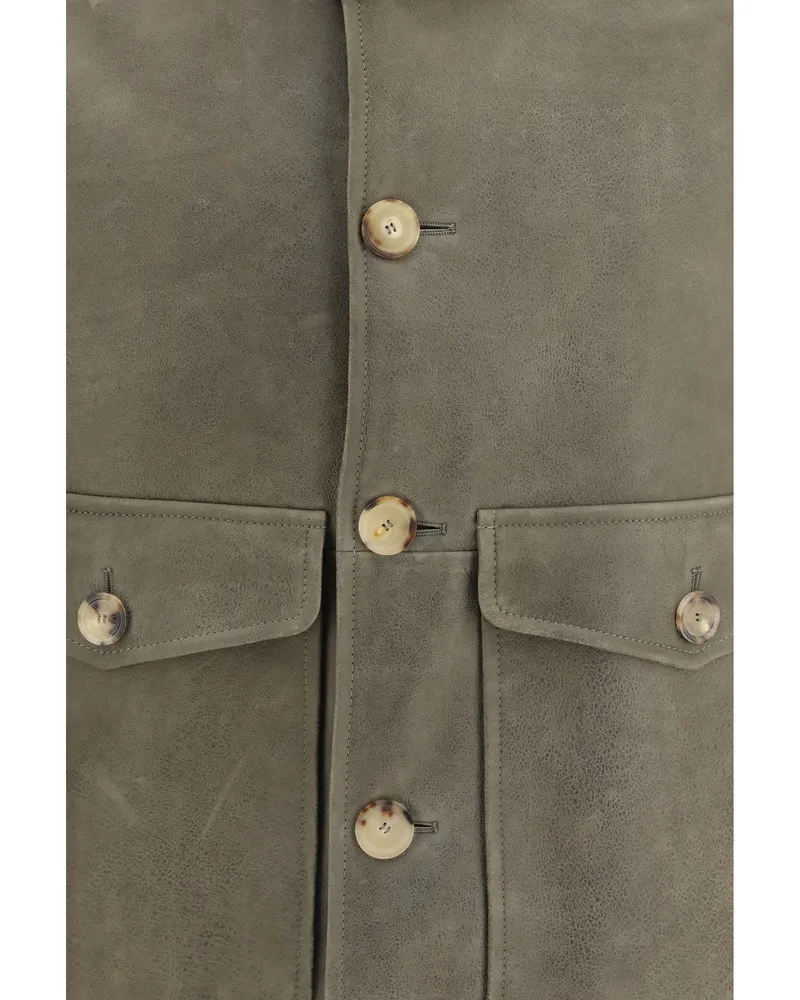 Brunello Cucinelli Waxed Shearling Jacket — Gray Gray