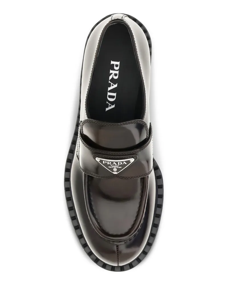 Prada Women's Leather Logo Loafers Burnt Brown Calf Brown