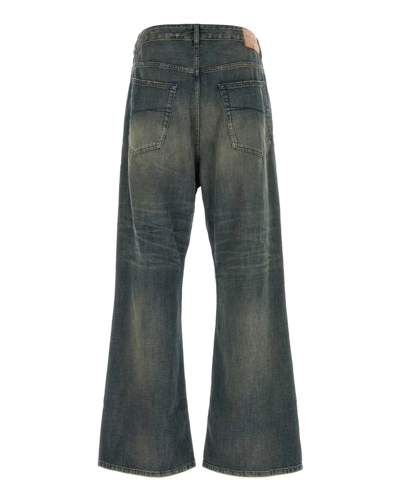 Balenciaga Men's Denim Wide-Leg Jeans Navy-Green-Yellow Exterior: Cotton Navy/green/yellow Navy