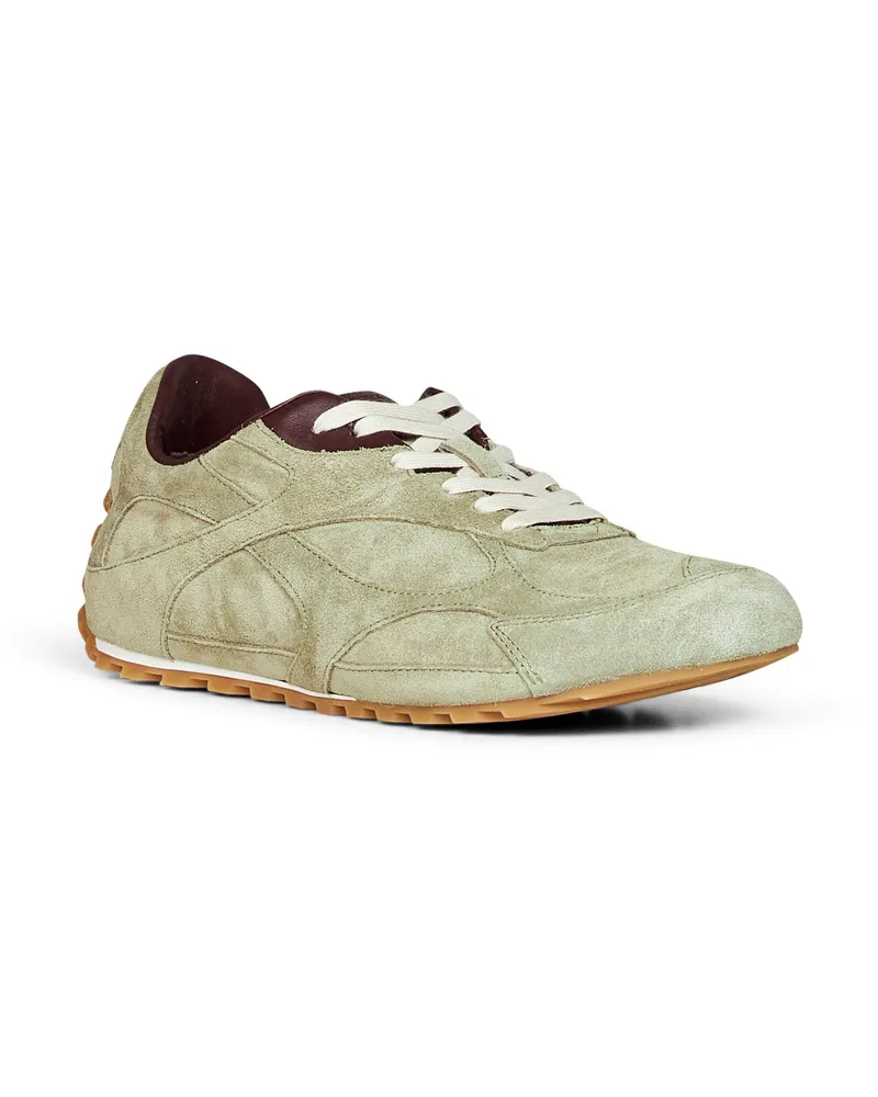 Bottega Veneta Women's Low-Top Sneakers Orbit Flash Green Suede Calf Leather Trainers Green