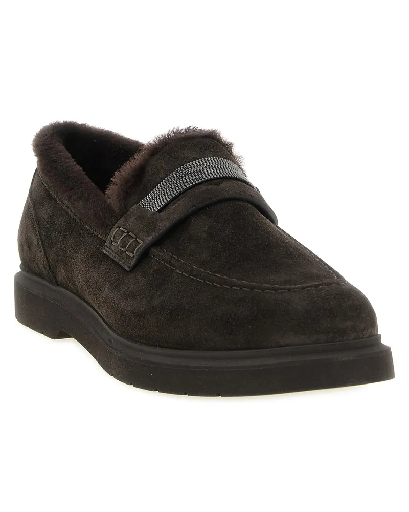 Brunello Cucinelli Shearling-Lined Suede Loafer — brown Brown
