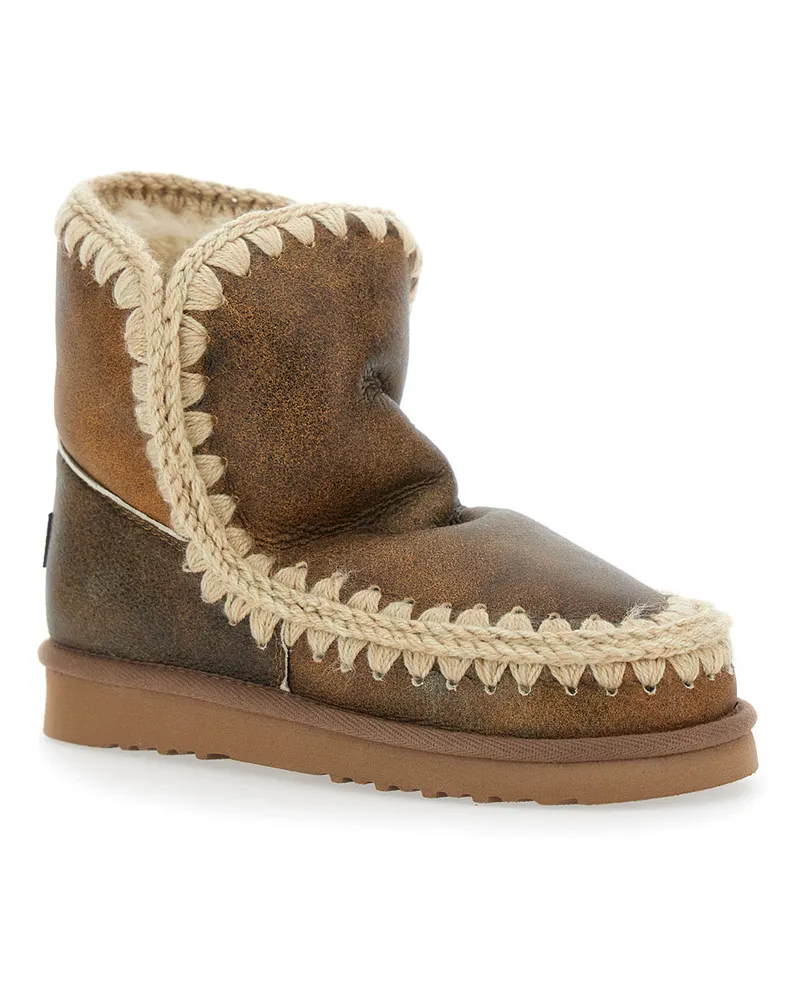 Mou Women's Brown Ankle Boots With Crochet Details Sheep Brown