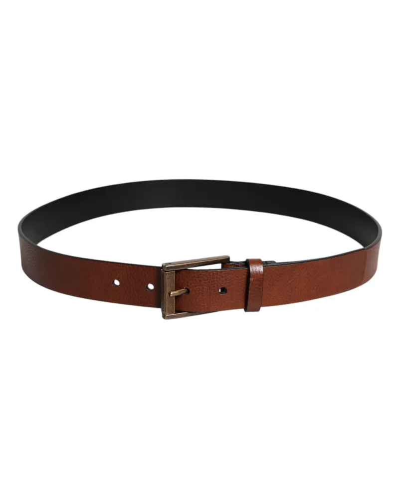 Dolce & Gabbana Men's Brown Calf Leather Classic Metal Buckle Belt Brown