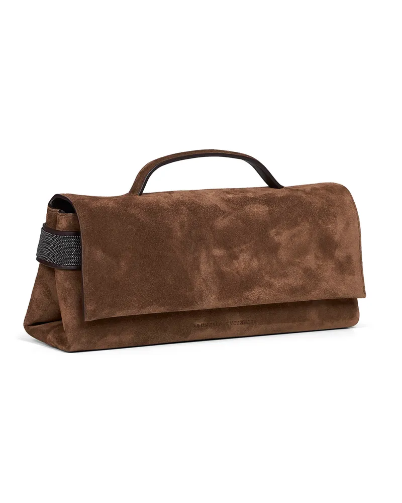 Brunello Cucinelli Women's Top-Handle Clutch Bag Caramel Brown Leather Handbags Hand Brown