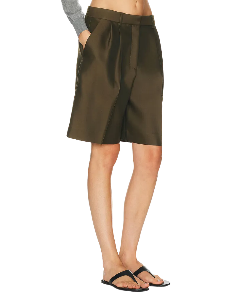 KHAITE Auggie Bermuda Shorts — Green Green