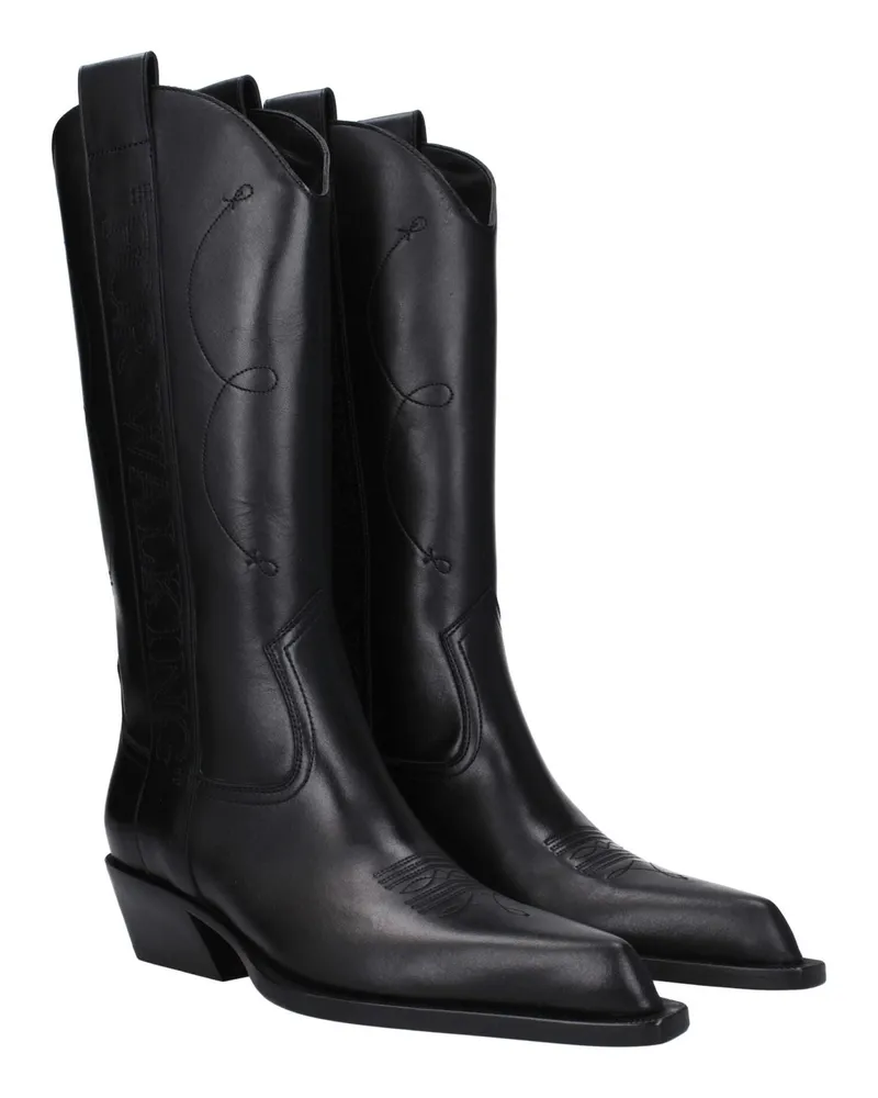 OFF-WHITE Women's Black Leather High Heel Boots Black