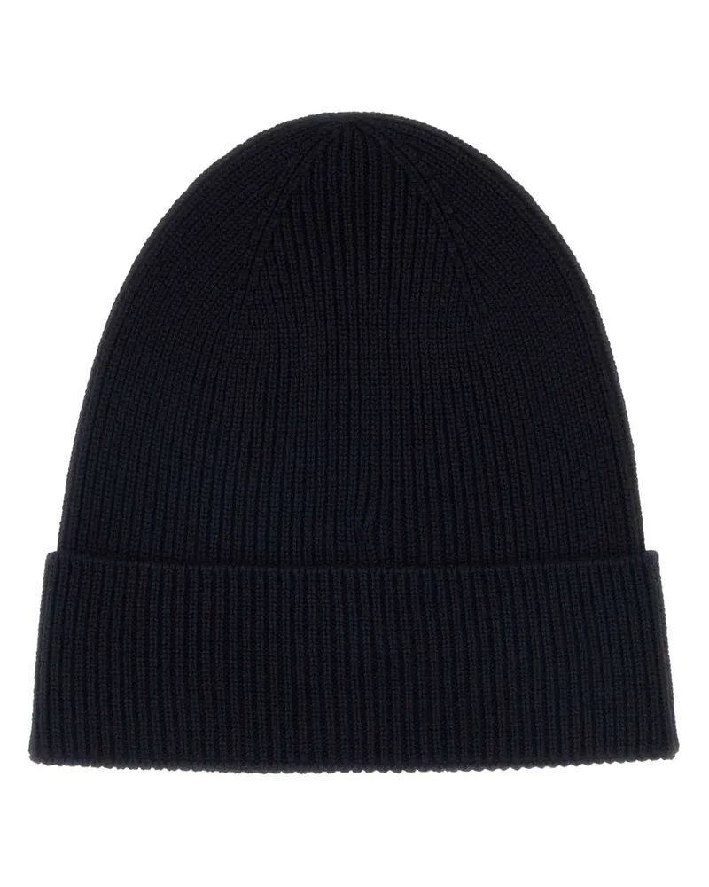 Moncler Men's Midnight Blue Wool Beanie Hat Navyblue Exterior: Virgin Cappelli E Fasce Per Capelli Navy