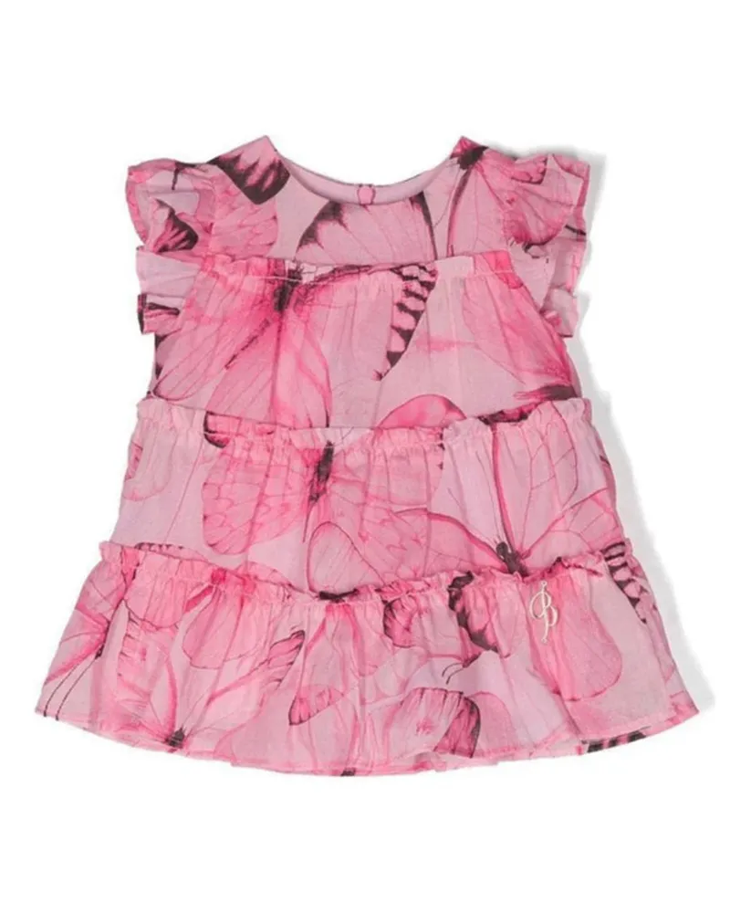 Blumarine All-Over Print Cotton Dress — Pink Pink