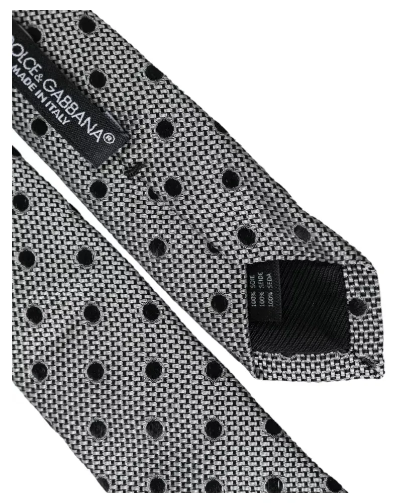 Dolce & Gabbana Black White Dot Fantasy Silk Adjustable Men Tie And Black