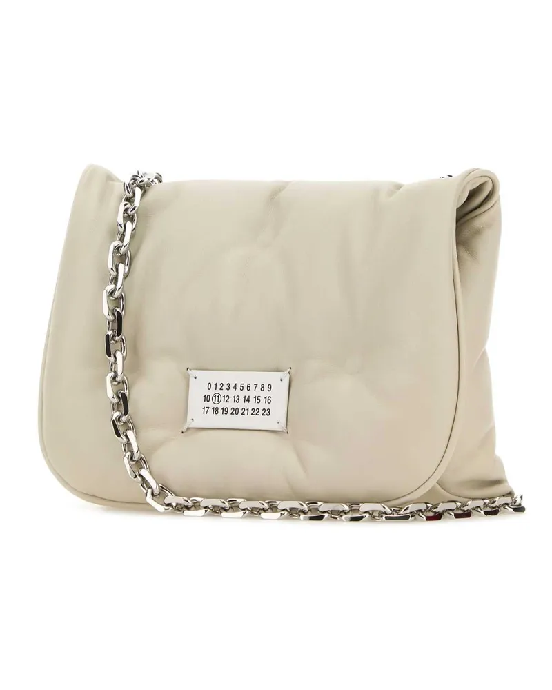 Maison Margiela Women's Chalk Nappa Leather Small Glam Slam Flap Crossbody Bag Greige Borse A Tracolla Beige