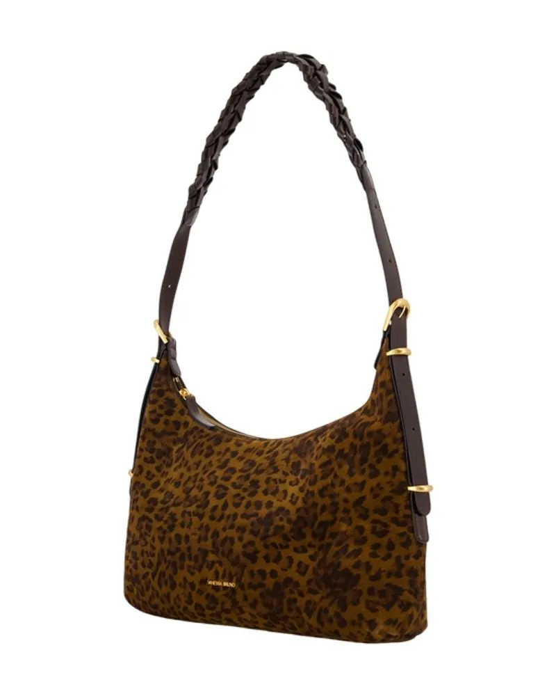 Vanessa Bruno Leopard-Print Leather Shoulder Bag — Brown Brown