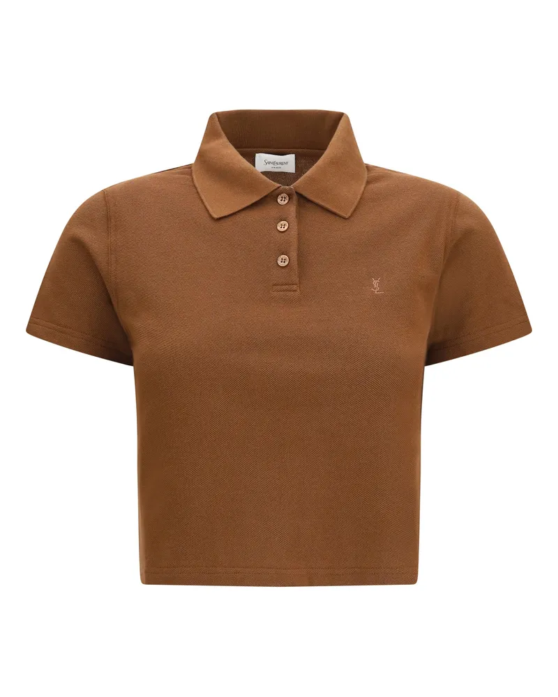 Saint Laurent Women's Polo Shirt Cassandre Caramel Cotton Tops Brown