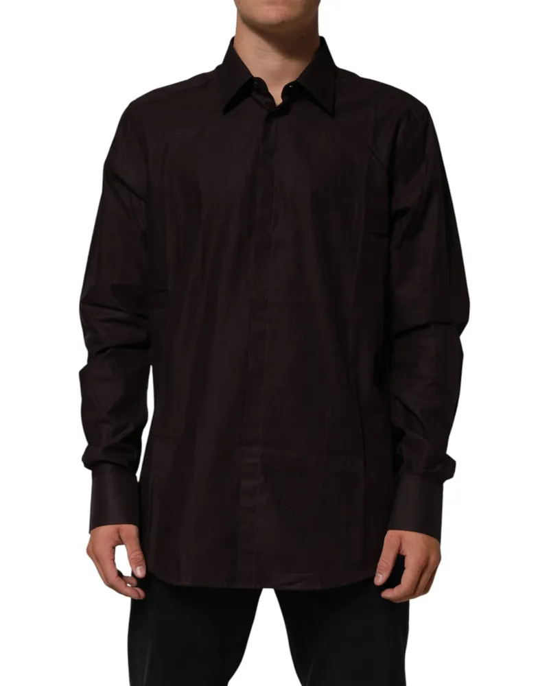 Dolce & Gabbana Men's Brown Cotton Longsleeve Martini Dress Shirt Brown