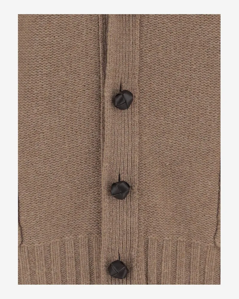 Bottega Veneta Men's Wool Cardigan With V-Neck Design Brown Sweater Brown