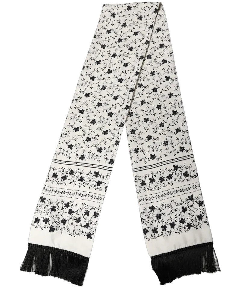 Dolce & Gabbana Floral Silk Fringed Scarf — White White