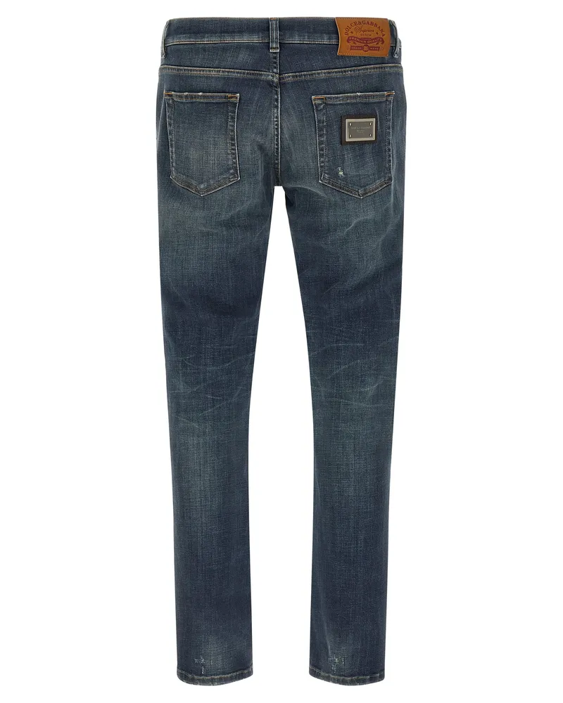 Dolce & Gabbana Men's Blue Cotton Straight-Leg Jeans Clothing Blue