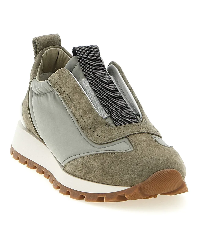 Brunello Cucinelli Women's Bicolor Polyester Athletic Sneakers Green