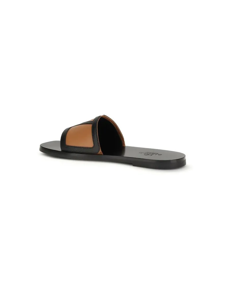 Valentino Garavani Men's Black Calf Leather Bos Taurus Flat Sandals Black