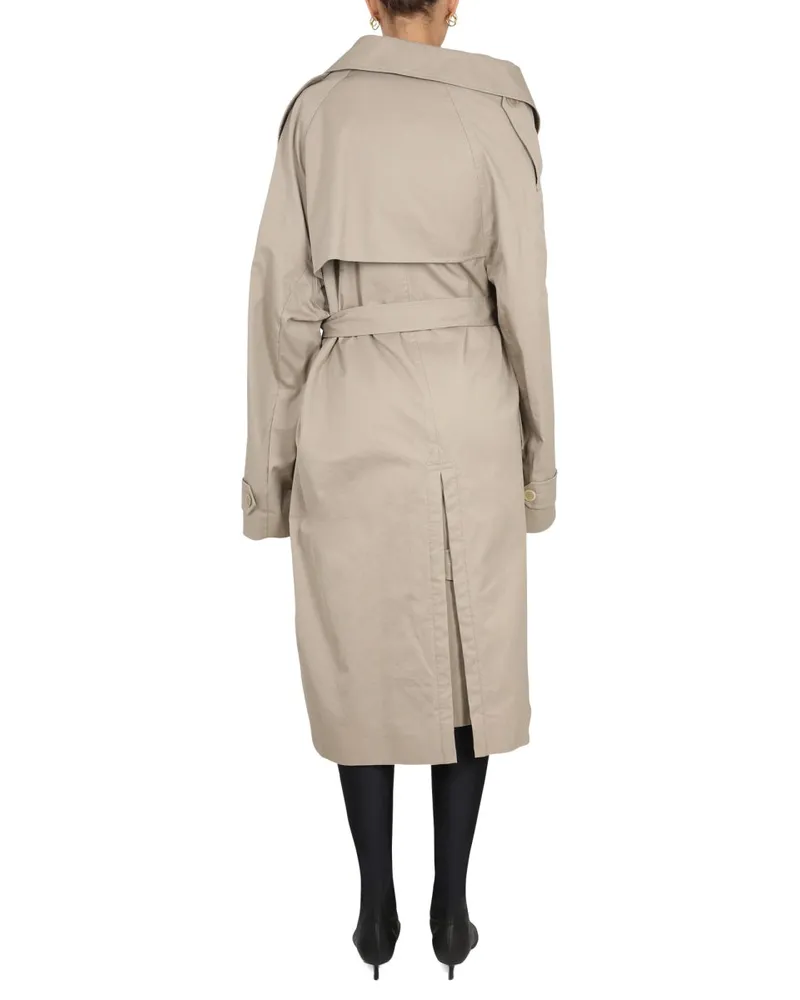 Balenciaga Off-The-Shoulder Double-Breasted Trench Coat — Beige Beige