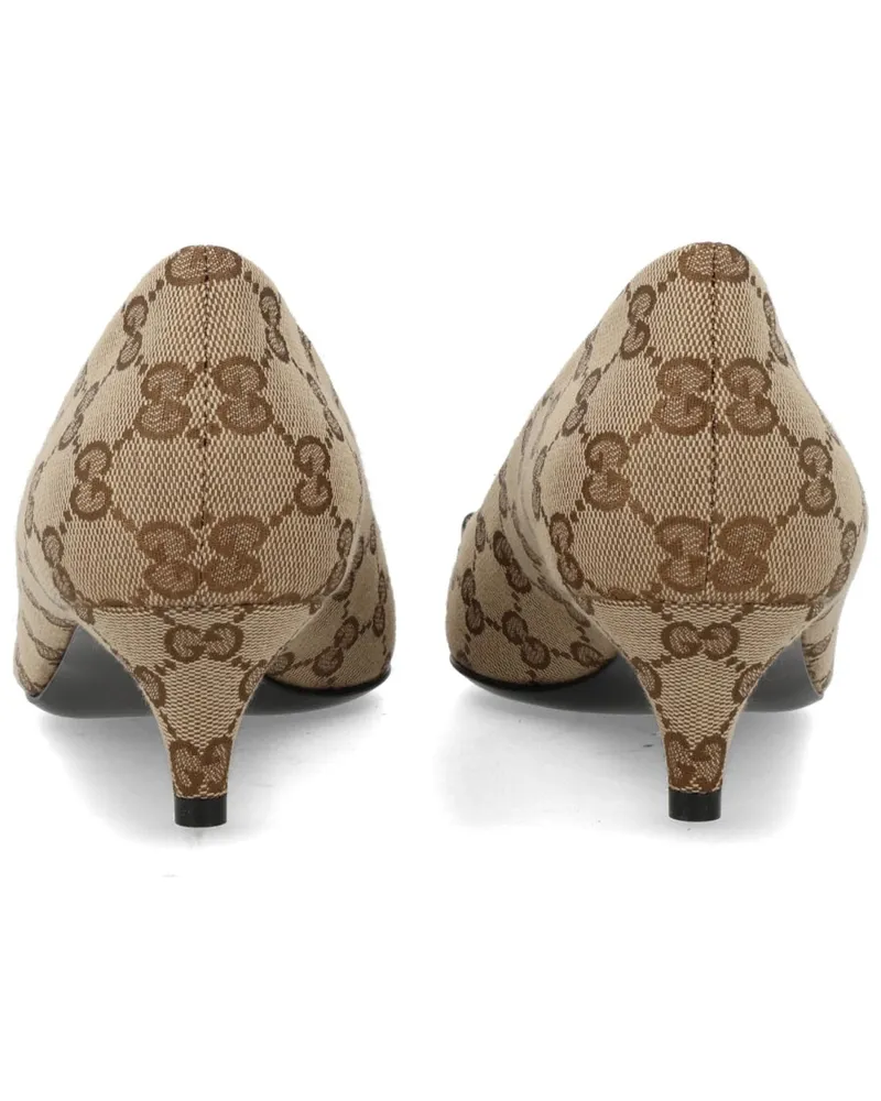 Gucci Gold-Tone Clamp Canvas Pumps — Beige Beige