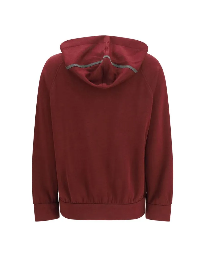 Brunello Cucinelli Monili-Embellished Cotton Hoodie Bordeaux