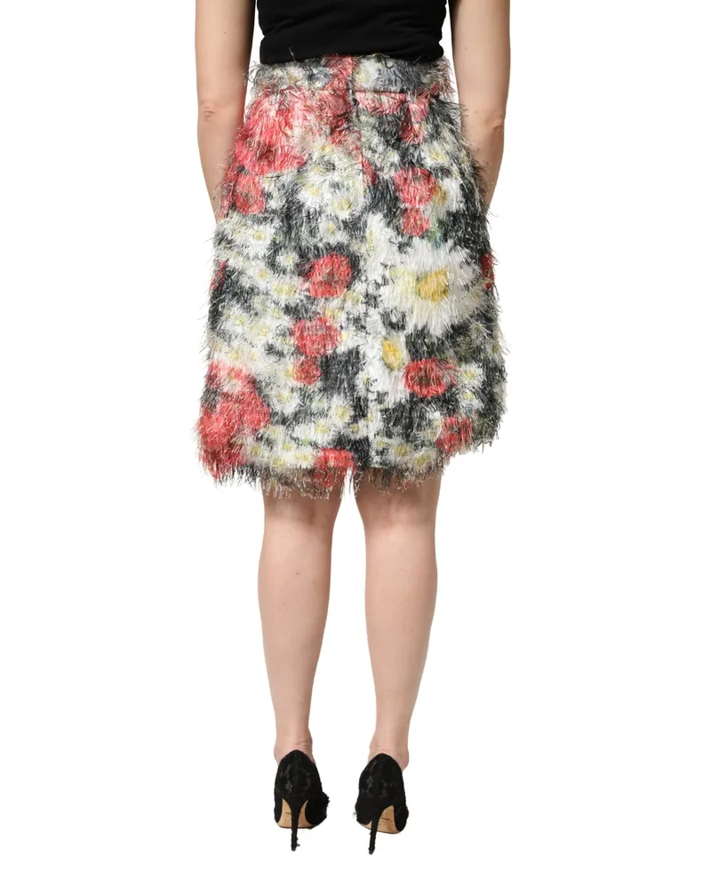 Dolce & Gabbana Women's Multicolor Floral Textured Faux Fur Pencil Skirt Silk Multicolor