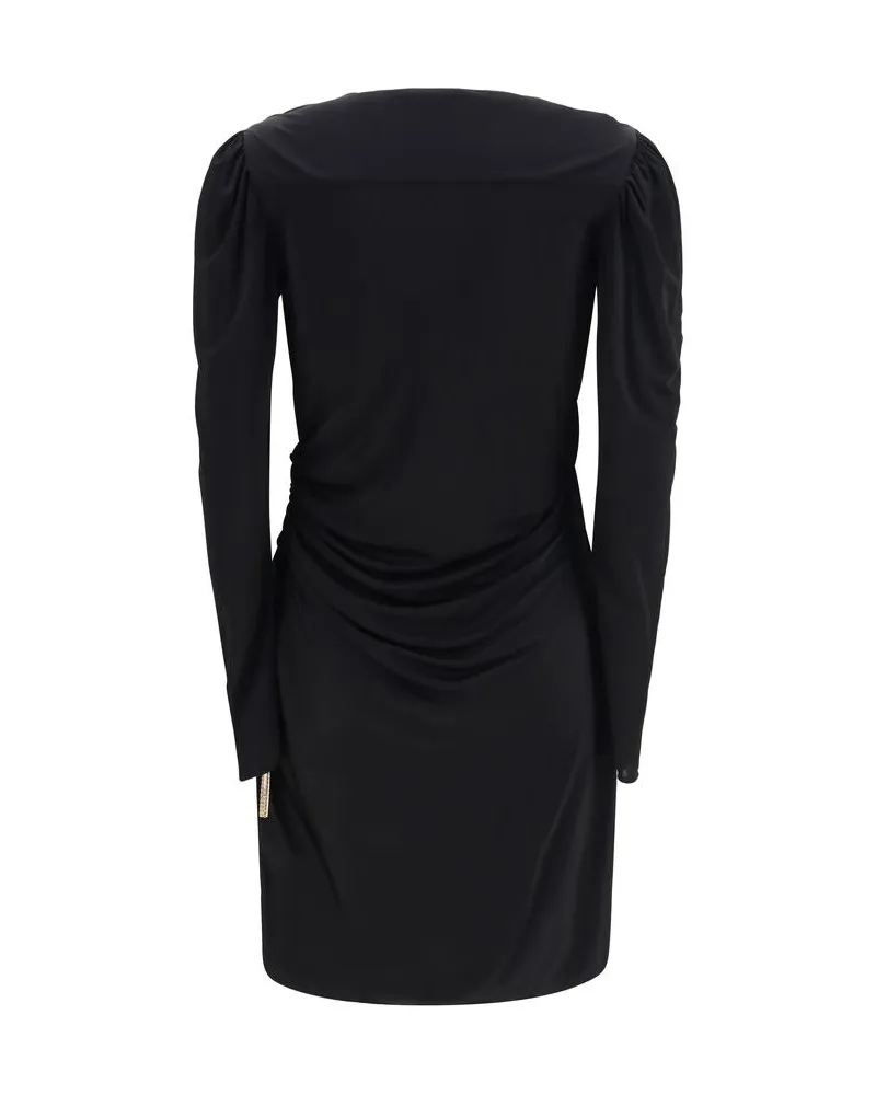 Balmain Wrap-Neck Jersey Mini Dress — Black Black