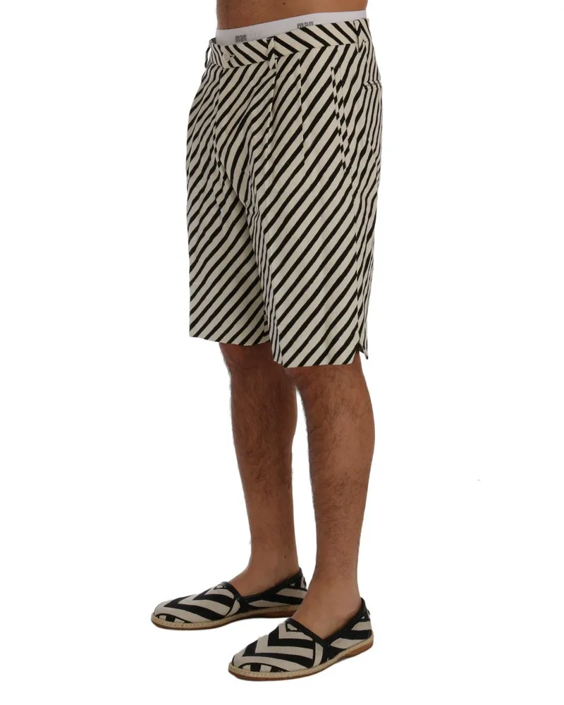 Dolce & Gabbana Men's White Black Striped Hemp Casual Shorts Black-White Black/white Multicolor