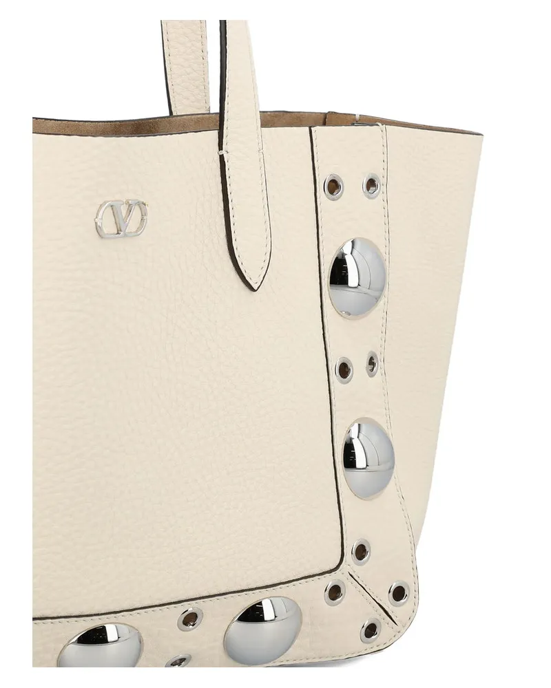 Valentino Garavani Studded Calf Leather Tote Bag — Beige Beige