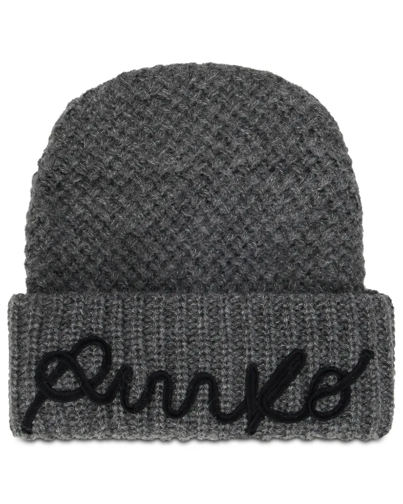 Pinko Women's Beanie Dark Grey Acrylic Hat Gray
