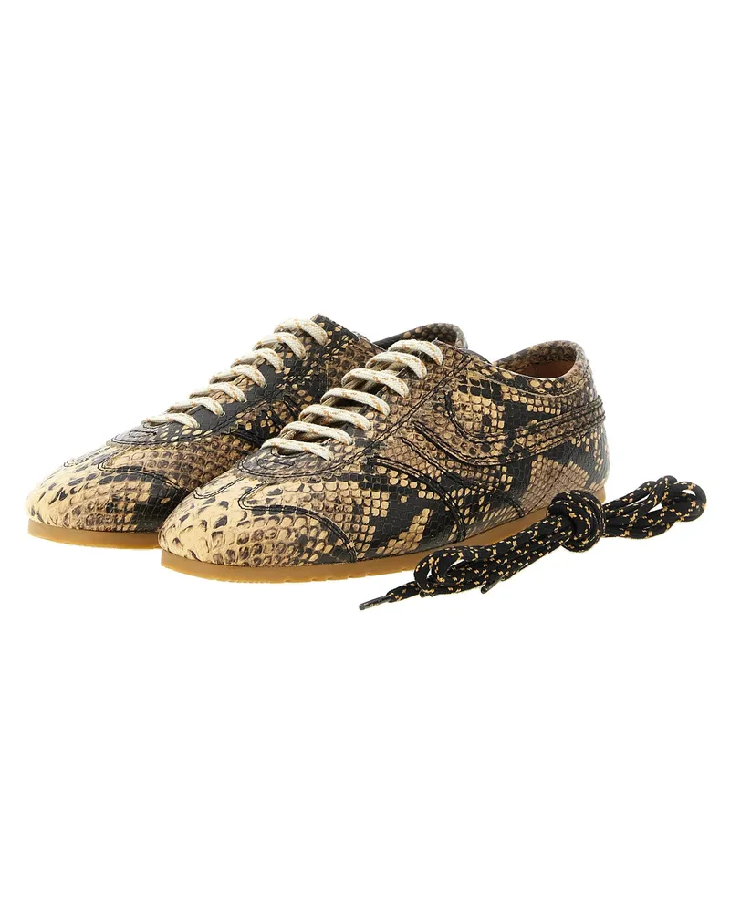 Dries van Noten Snake Print Calf Leather Sneakers — Beige Beige