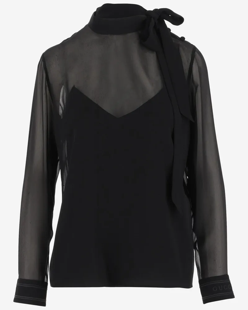 Gucci Women's Top Silk Georgette Black Tops Black