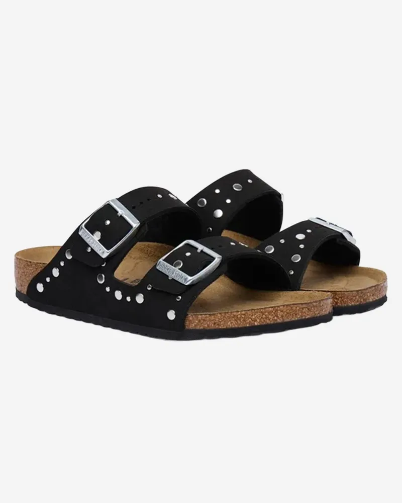 Birkenstock Kids Sandals Arizona Rivet Black Leather Flip Flops Black