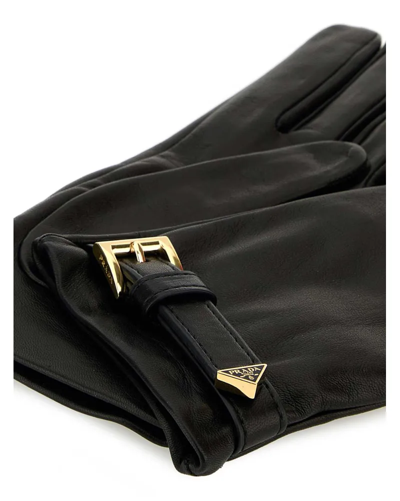 Prada Women's Black Nappa Leather Gloves Nero Agnello Guanti Black
