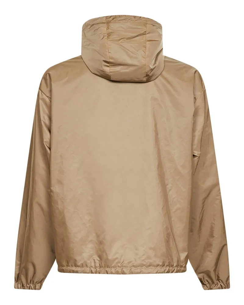 Prada Men's Hooded Reversible Re-Nylon Jacket Camel Recycled Polyamide Bomber Beige