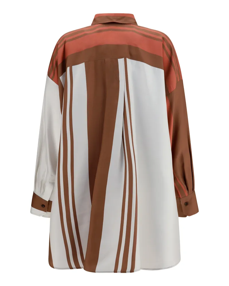 Kiton Women's Long Striped Silk Shirt Powder Pink Pink