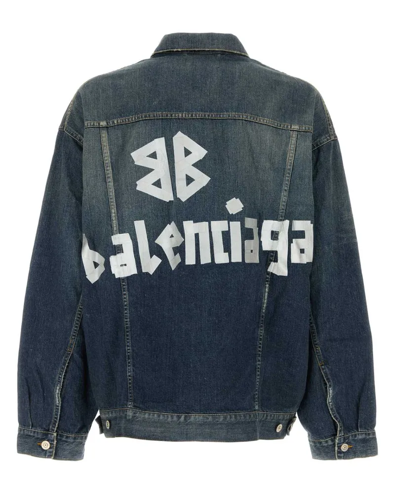 Balenciaga Men's Denim Oversize Jacket Whisker Exterior: Cotton Giubbini Blue