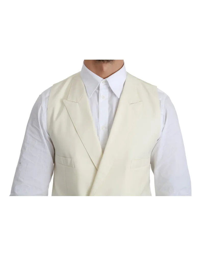 Dolce & Gabbana Men's White Waistcoat Formal Wool Vest Virgin Clothing Beige
