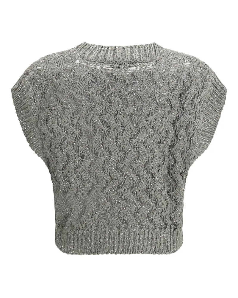 Brunello Cucinelli Women's Silk Blend Sequined Vest Rosemary Knitwear Sweater Gray