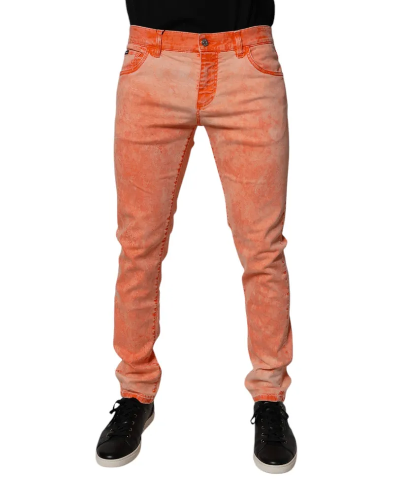Dolce & Gabbana Orange Tie Dye Cotton Skinny Men Denim Jeans Elastane Clothing Orange