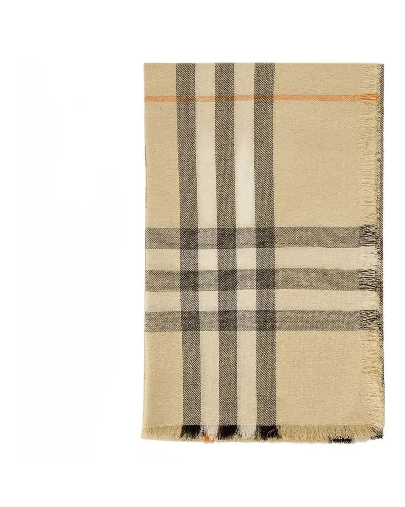 Burberry Unisex Wool Check Scarf Beige Beige