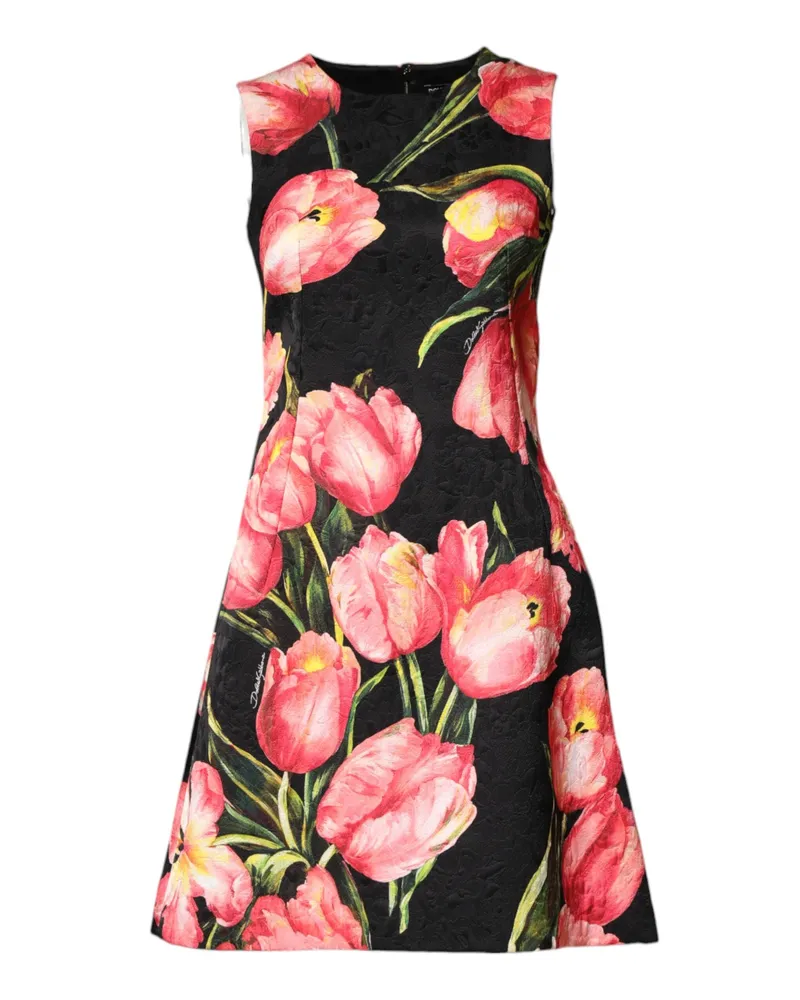Dolce & Gabbana Women's Black Floral Print Viscose A-Line Mini Dress Co+vi Black