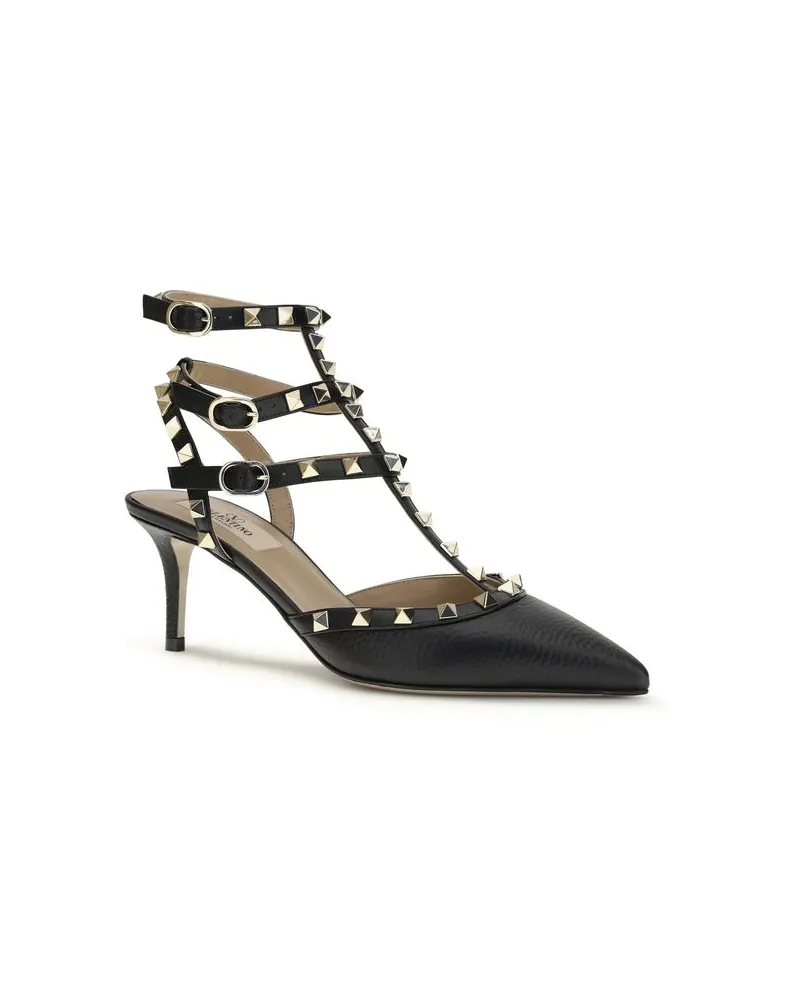 Valentino Garavani Women's Black Calf Leather Bos Taurus High Heel Pumps Black